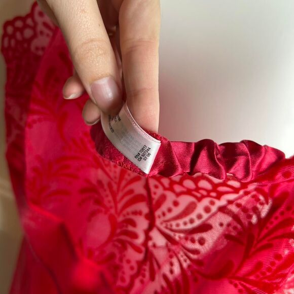 Y2K Victoria's Secret Red Velvet Bow Micro Mesh Slip Nightwear - Picture 6 of 6